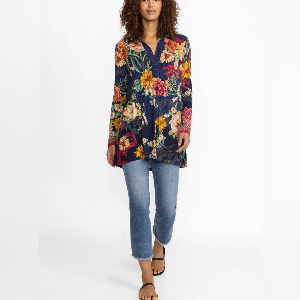 JOHNNY WAS THE JANIE FAVORITE LONG SLEEVE POLO SWING TUNIC XXS 
PREOWNED MINT